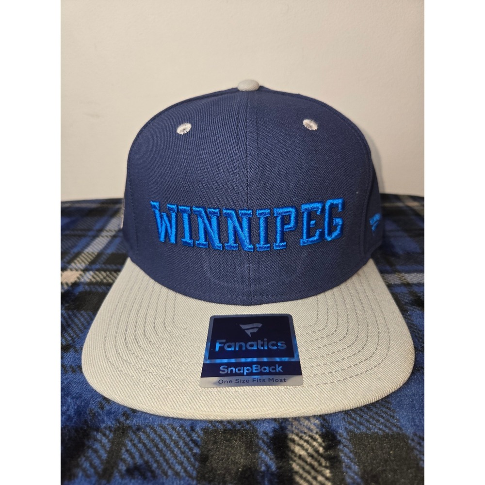 Fanatics Winnipeg Jets NHL Snapback Hat Navy/Grey Flat Brim OSFM